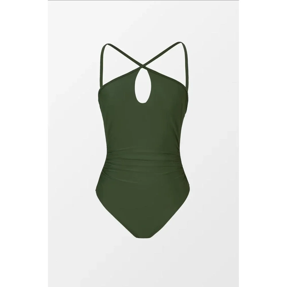 Cupshe Green Cutout Ruched Tummy Control One Piece Swimsuit- NWT -‎ Sz XL